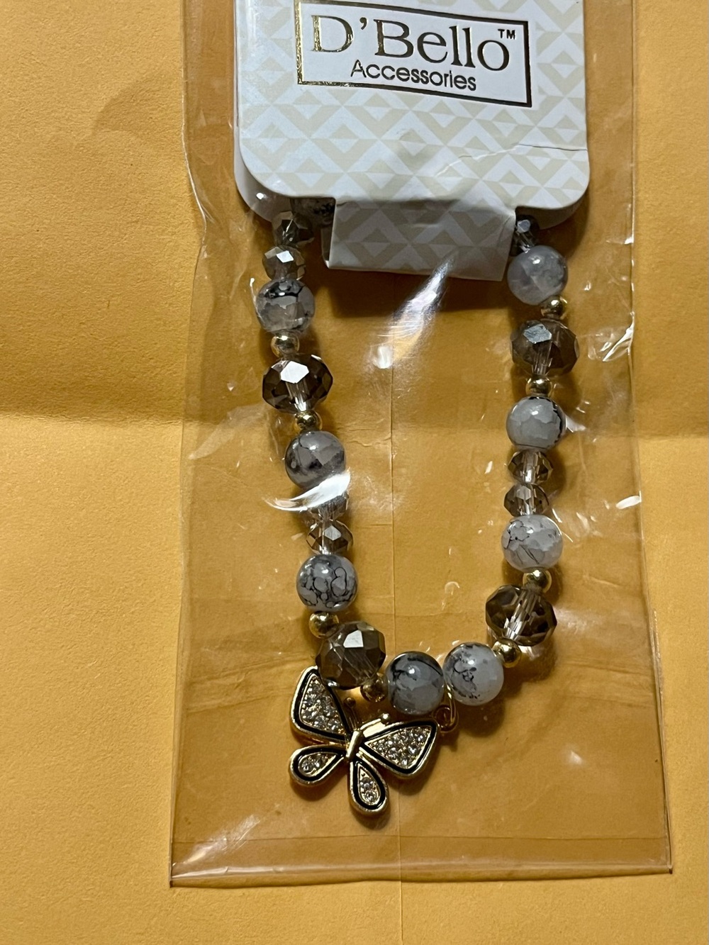 D'Bello Gold and White Crystal Butterfly Beaded Bracelet